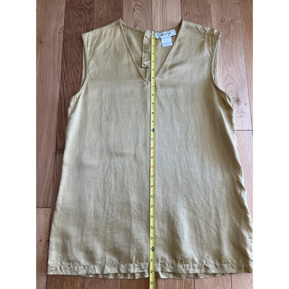 VTG Genny 2 Piece Sleeveless 100% Silk Pant Suit Yellow Made in Italy Size US 4 - Picture 3 of 15